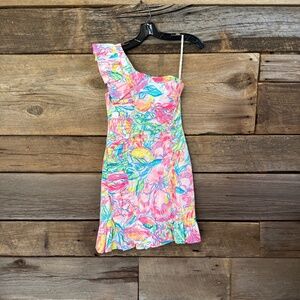 NWT Lilly Pulitzer Tiffani One shoulder dress, Fiesta Bamba print, Size 0